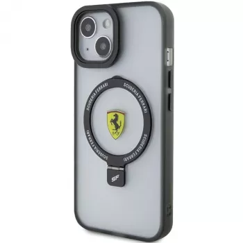 Ferrari FEHMP15MUSCAK iPhone 15 Plus / 14 Plus 6,7 inch átlátszó füstös kemény tok gyűrűs tartóval, MagSafe, 2023 kollekció