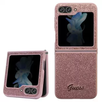 Guess GUHCZF5HGGSHP F731 Glitter Script keménytok Samsung Galaxy Z Flip5 - rózsaszín