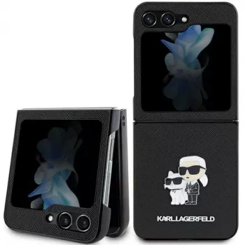 Karl Lagerfeld Saffiano Karl & Choupette Pin kemény tok Samsung Galaxy Z Flip5-höz, fekete