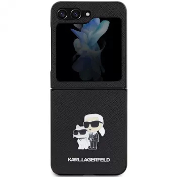 Karl Lagerfeld Saffiano Karl & Choupette Pin kemény tok Samsung Galaxy Z Flip5-höz, fekete