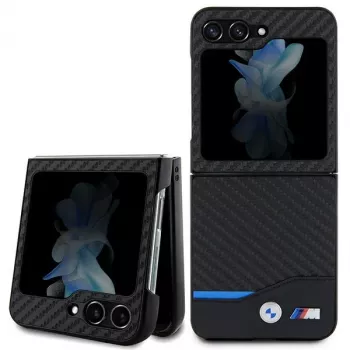 BMW M Collection bőr karbon hátlap Samsung Galaxy Z Flip5-höz – fekete