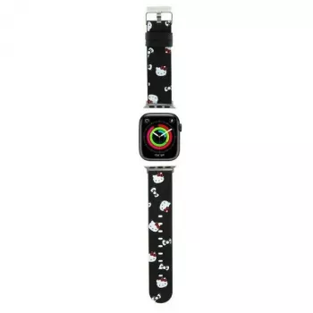Hello Kitty HKAWMPSAPSK Apple Watch szíj 38/40/41 mm fekete szilikon Heads & Bows mintával