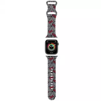 Hello Kitty HKAWMSDIEZK szilikon szíj Apple Watch 38/40/41 mm-hez fekete masnikkal és csíkokkal