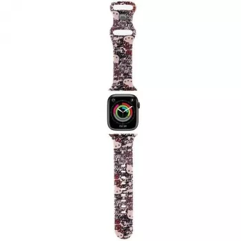 Hello Kitty HKAWMSDGPTP szilikon szíj Apple Watch 38/40/41 mm-hez rózsaszín Graffiti Tags