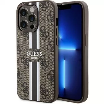 Guess GUHMP15LP4RPSW iPhone 15 Pro 6,1 inch merev tok, barna, nyomott csíkok, MagSafe