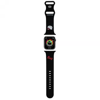 Hello Kitty HKAWLSCHBLK szilikon szíj Apple Watch 42/44/45/49mm-hez, fekete