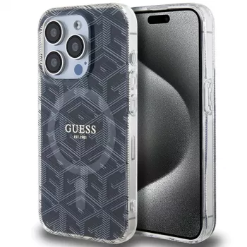 Guess GUHMP15LHGCUSTGK iPhone 15 Pro 6,1 inch fekete merev tok IML GCube MagSafe