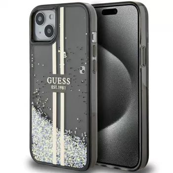 Guess GUHCP15MLFCSEGK Liquid Glitter Gold Stripes merev tok iPhone 15 Plus / 14 Plus 6,7 inch készülékhez - fekete