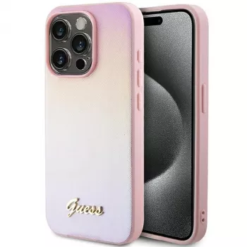 Guess GUHCP15XPSAIRSP Saffiano Iridescent Script merev tok Apple iPhone 15 Pro Max 6,7 inch készülékhez - rózsaszín
