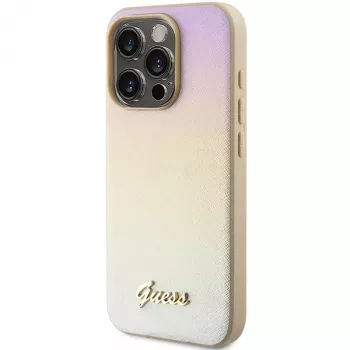 Guess GUHCP15XPSAIRSD Saffiano Iridescent Script merev tok iPhone 15 Pro Max-hoz, arany