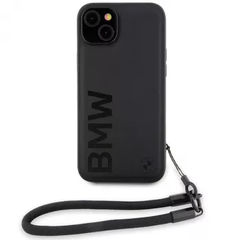 BMW Signature Leather Wordmark Cord merev tok iPhone 15 Plus / 14 Plus 6,7 inch készülékhez - fekete