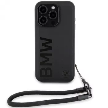 BMW Signature Leather Wordmark Cord merev tok iPhone 15 Pro 6,1, fekete