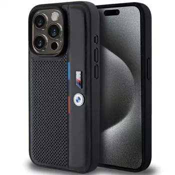 BMW Perforated Tricolor Line keménytok Apple iPhone 15 Pro 6.1 fekete