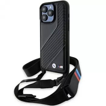 BMW BMHCP15X23PSCCK iPhone 15 Pro Max 6,7 inch fekete keménytok M Edition Carbon Stripe & Strap