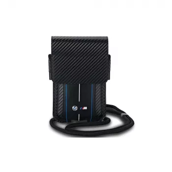 BMW Signature Collection pénztárca táska iPhone 15 Pro Max - fekete Carbon kék csík