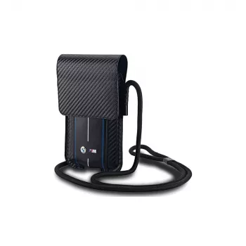 BMW Signature Collection pénztárca táska iPhone 15 Pro Max - fekete Carbon kék csík
