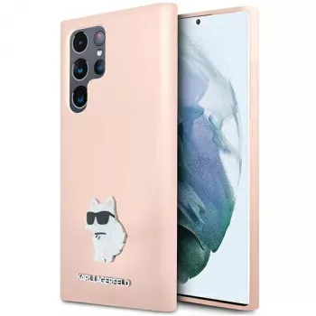 Karl Lagerfeld KLHCS23LSMHCNPP S23 Ultra S918 rózsaszín szilikon Choupette fémtű tok