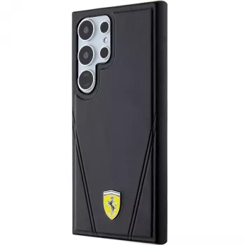 Ferrari FEHMS24LP3BAK merev tok Samsung Galaxy S24 Ultra készülékhez, fekete, Hot Stamp V-vonalak, MagSafe