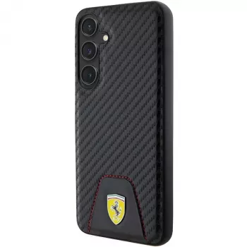 Ferrari FEHCS24MN3PUK merev tok Samsung Galaxy S24+ készülékhez (SM-S926) - karbon varrott alsó résszel - fekete