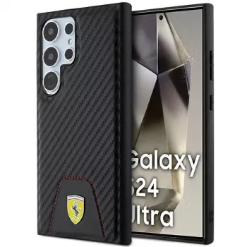 Ferrari FEHCS24LN3PUK merev tok Samsung Galaxy S24 Ultra készülékhez, karbon varrott alsó résszel, fekete