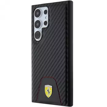 Ferrari FEHCS24LN3PUK merev tok Samsung Galaxy S24 Ultra készülékhez, karbon varrott alsó résszel, fekete
