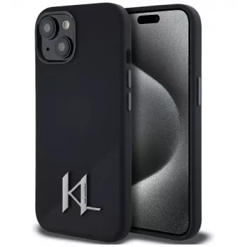 KARL LAGERFELD szilikon Shadow Metal Initial MagSafe tok iPhone 15 készülékhez fekete