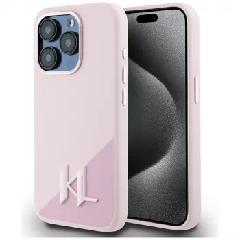 KARL LAGERFELD szilikon Shadow Metal Initial MagSafe tok iPhone 15 Pro Max készülékhez, rózsaszín