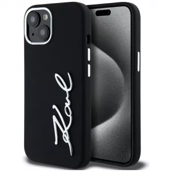 KARL LAGERFELD szilikon Metal Script Logo tok Apple iPhone 15 készülékhez, fekete