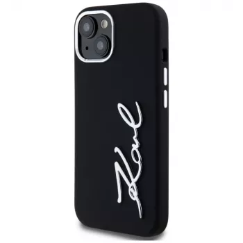 KARL LAGERFELD szilikon Metal Script Logo tok Apple iPhone 15 készülékhez, fekete