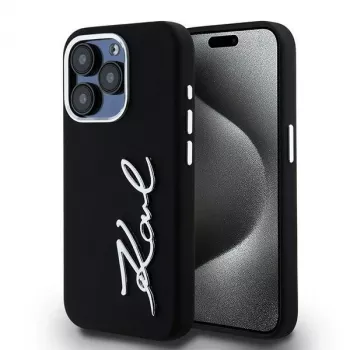 Karl Lagerfeld KLHCP15LSCMSMVK merev tok szilikon Metal Script Logo iPhone 15 Pro 6.1 fekete