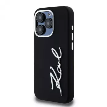 Karl Lagerfeld KLHCP15LSCMSMVK merev tok szilikon Metal Script Logo iPhone 15 Pro 6.1 fekete