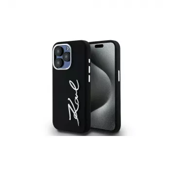 KARL LAGERFELD szilikon Metal Script Logo tok Apple iPhone 15 Pro Max készülékhez, fekete
