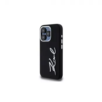KARL LAGERFELD szilikon Metal Script Logo tok Apple iPhone 15 Pro Max készülékhez, fekete