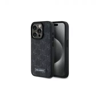 Karl Lagerfeld KLHMP15LPKHPORPK iPhone 15 Pro 6.1 merev tok fekete bőr monogram fém logó MagSafe
