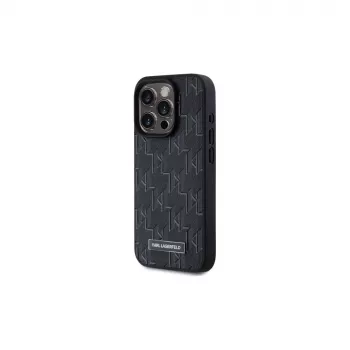 Karl Lagerfeld KLHMP15LPKHPORPK iPhone 15 Pro 6.1 merev tok fekete bőr monogram fém logó MagSafe