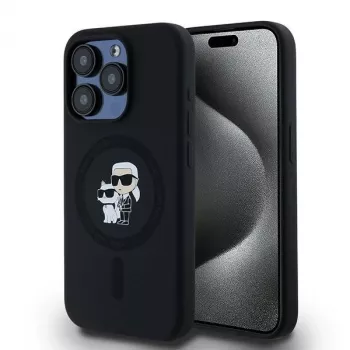 Karl Lagerfeld KLHMP15LSCMKCRHK iPhone 15 Pro 6.1 fekete merev tok szilikon Karl & Choupette MagSafe