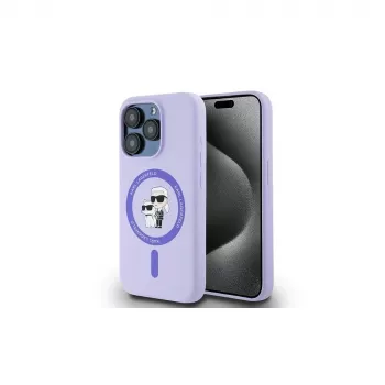 Karl Lagerfeld KLHMP15LSCMKCRHU iPhone 15 Pro 6,1 inch lila szilikon tok Karl & Choupette Heads gyűrűvel és MagSafe-del