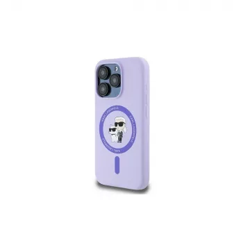 Karl Lagerfeld KLHMP15LSCMKCRHU iPhone 15 Pro 6,1 inch lila szilikon tok Karl & Choupette Heads gyűrűvel és MagSafe-del