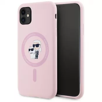 KARL LAGERFELD szilikon Karl&Choupette MagSafe tok iPhone 11 készülékhez rózsaszín