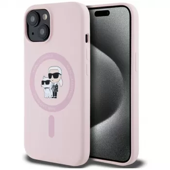 Karl Lagerfeld szilikon Karl & Choupette MagSafe tok iPhone 15 készülékhez rózsaszín