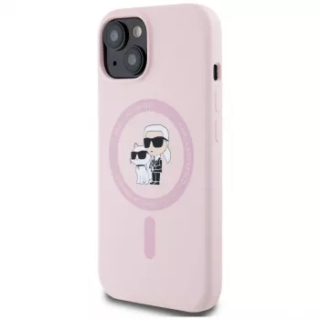 Karl Lagerfeld szilikon Karl & Choupette MagSafe tok iPhone 15 készülékhez rózsaszín