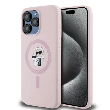 Karl Lagerfeld KLHMP15LSCMKCRHP iPhone 15 Pro 6,1 inch rózsaszín szilikon merev tok Karl & Choupette MagSafe