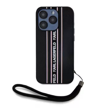 Karl Lagerfeld Saffiano AthleisureStripes Cord tok iPhone 15 Pro Max készülékhez fekete rózsaszín