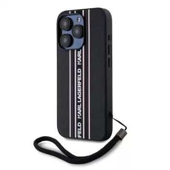 Karl Lagerfeld Saffiano AthleisureStripes Cord tok iPhone 15 Pro Max készülékhez fekete rózsaszín