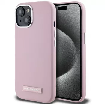 KARL LAGERFELD FW Metal Plate MagSafe hátlap Apple iPhone 15-höz, rózsaszín