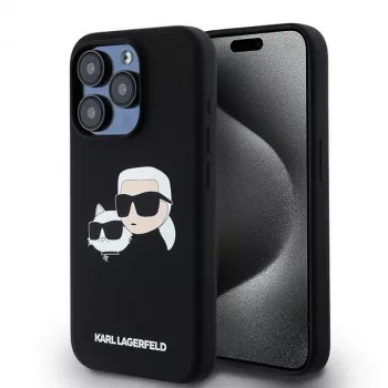 Karl Lagerfeld KLHMP15LSKCHPPLK iPhone 15 Pro 6,1 fekete szilikon kemény tok Karl & Choupette MagSafe
