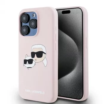 Karl Lagerfeld KLHMP15LSKCHPPLP iPhone 15 Pro 6,1 rózsaszín szilikon kemény tok Karl & Choupette MagSafe