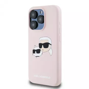 Karl Lagerfeld KLHMP15LSKCHPPLP iPhone 15 Pro 6,1 rózsaszín szilikon kemény tok Karl & Choupette MagSafe