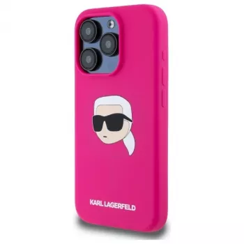 Karl Lagerfeld KLHMP15XSKHPPLF iPhone 15 Pro Max 6,7 inch tok, merev ház, fuchsia, szilikon, Karl-fej nyomattal, MagSafe