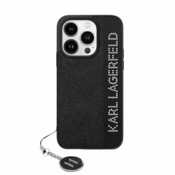 Karl Lagerfeld KLHCP15LPSAKDGCK iPhone 15 Pro 6,1 fekete kemény tok Saffiano Rhinestones & Charm